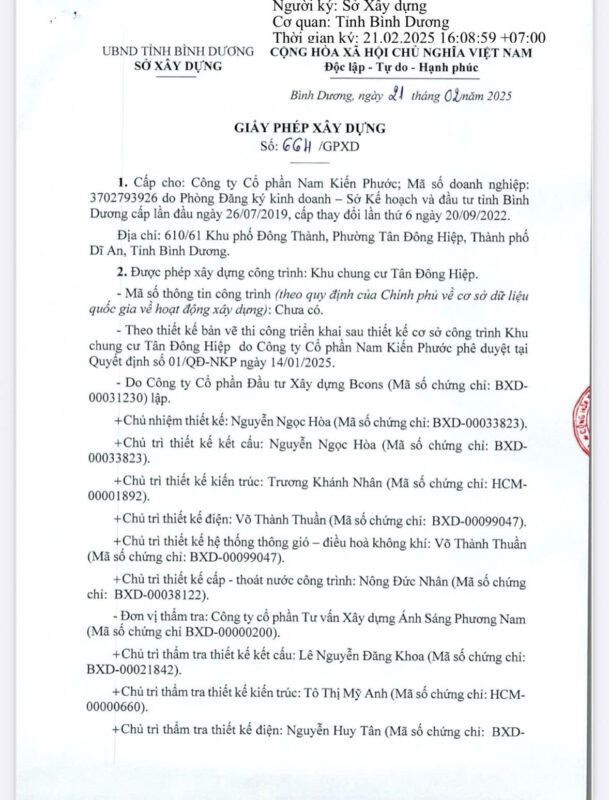 Giấy phép xây dựng dự án Bcons solary Tân Đông Hiệp